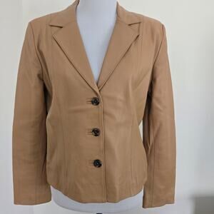 Belle Sport Leather Blazer Jacket Vintage size Large Tan Beige Cheetah Lining